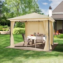 Tuinpaviljoen 3x3 M Waterdicht Paviljoen Met 4 Zijwanden Tuintent Ca. 180 G/m² Dakzeil In Crème Partytent -Tuinmeubel Verkoop 1200x1200 743