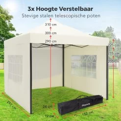 LifeGoods Partytent - 3x3 M - Zijwanden - Easy Up - Opvouwbaar - Waterdicht - Draagtas Met Wieltjes - Beige -Tuinmeubel Verkoop 1200x1200 764