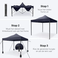 LifeGoods Partytent - 3x3 M - Easy Up - Opvouwbaar - Waterdicht - Draagtas Met Wieltjes - Donkerblauw -Tuinmeubel Verkoop 1200x1200 789