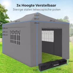 LifeGoods Partytent - 3x4.5 M - Zijwanden - Easy Up - Opvouwbaar - Waterdicht - Draagtas Met Wieltjes - Donkergrijs 21 LifeGoods Partytent - 3x4.5 M - Zijwanden - Easy Up - Opvouwbaar - Waterdicht - Draagtas Met Wieltjes - Donkergrijs -Tuinmeubel Verkoop 1200x1200 808