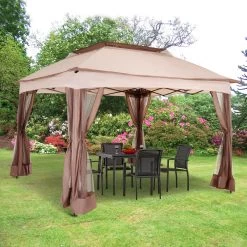 Outsunny Paviljoen Met Zijwanden Partytent Tuintent Popup 3,25 X 3,25 M Khaki 840-166 -Tuinmeubel Verkoop 1200x1200 868