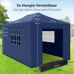 LifeGoods Partytent - 3x4.5 M - Zijwanden - Easy Up - Opvouwbaar - Waterdicht - Draagtas Met Wieltjes - Donkerblauw 16 LifeGoods Partytent - 3x4.5 M - Zijwanden - Easy Up - Opvouwbaar - Waterdicht - Draagtas Met Wieltjes - Donkerblauw -Tuinmeubel Verkoop 1200x1200 874