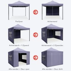 LifeGoods Partytent - 3x3 M - Zijwanden - Easy Up - Opvouwbaar - Waterdicht - Draagtas Met Wieltjes - Donkerblauw -Tuinmeubel Verkoop 1200x1200 889