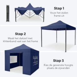 LifeGoods Partytent - 3x3 M - Zijwanden - Easy Up - Opvouwbaar - Waterdicht - Draagtas Met Wieltjes - Donkerblauw -Tuinmeubel Verkoop 1200x1200 890