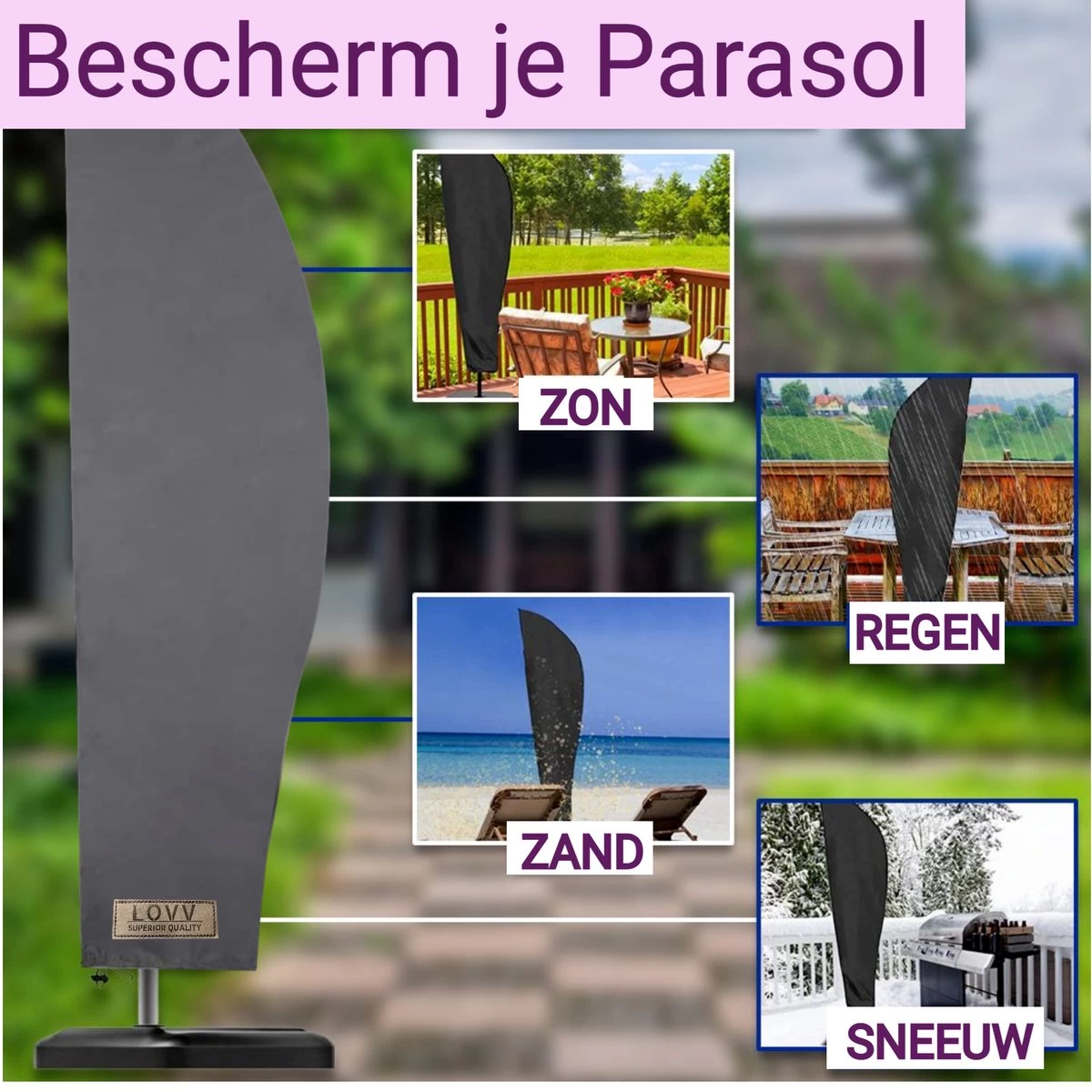 Parasolhoes Voor Zweefparasol–Waterdicht-met Rits En Stok-Superieure Kwaliteit-280cm X 81cm 6 Parasolhoes Voor Zweefparasol–Waterdicht-met Rits En Stok-Superieure Kwaliteit-280cm X 81cm - Afbeelding 4
