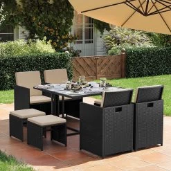 Tuinmeubelset - Tuinset 4 6 8 Persoons - Eettafel En Stoelen - Set Van 9 - Terras - Tuintafel - Salontafel Met Glazen Oppervlak - Zwart Beige 12 Tuinmeubelset - Tuinset 4 6 8 Persoons - Eettafel En Stoelen - Set Van 9 - Terras - Tuintafel - Salontafel Met Glazen Oppervlak - Zwart Beige -Tuinmeubel Verkoop 1200x1200 960