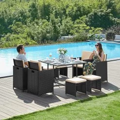 Tuinmeubelset - Tuinset 4 6 8 Persoons - Eettafel En Stoelen - Set Van 9 - Terras - Tuintafel - Salontafel Met Glazen Oppervlak - Zwart Beige 16 Tuinmeubelset - Tuinset 4 6 8 Persoons - Eettafel En Stoelen - Set Van 9 - Terras - Tuintafel - Salontafel Met Glazen Oppervlak - Zwart Beige -Tuinmeubel Verkoop 1200x1200 963