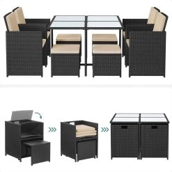 Tuinmeubelset - Tuinset 4 6 8 Persoons - Eettafel En Stoelen - Set Van 9 - Terras - Tuintafel - Salontafel Met Glazen Oppervlak - Zwart Beige 17 Tuinmeubelset - Tuinset 4 6 8 Persoons - Eettafel En Stoelen - Set Van 9 - Terras - Tuintafel - Salontafel Met Glazen Oppervlak - Zwart Beige -Tuinmeubel Verkoop 1200x1200 964