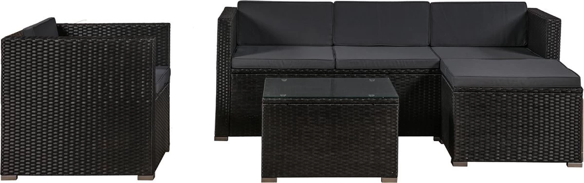 Polyrotan Loungeset Punta Cana L - Zwart 13 Polyrotan Loungeset Punta Cana L - Zwart - Afbeelding 11