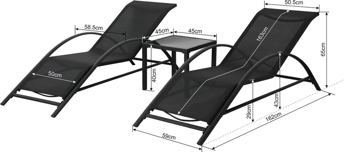 Intimo Ligbeddenset + Tafel - Zwart - 163x60x65/45x45x40 11 Intimo Ligbeddenset + Tafel - Zwart - 163x60x65/45x45x40 - Afbeelding 9