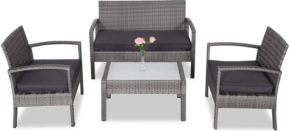 Casaria Polyrattan Loungeset – 2 Stoelen 1 Bank 1 Tafel - Antraciet 3 Casaria Polyrattan Loungeset – 2 Stoelen 1 Bank 1 Tafel - Antraciet