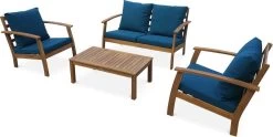 Houten Loungeset 4 Plaatsen - Ushuaïa - Donker Turquoise Kussens, Bank, Fauteuils En Lage Tafel Van Acacia, Design -Tuinmeubel Verkoop 1200x603 5