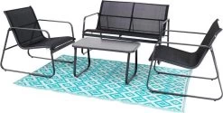 Tuin Meubelen Loungeset - 4 Persoons - Tuinset - Comfort - Zwart - Tafel Glazen Blad - Stoelen - Sofa - Bank - 4-delig -Tuinmeubel Verkoop 1200x608 1