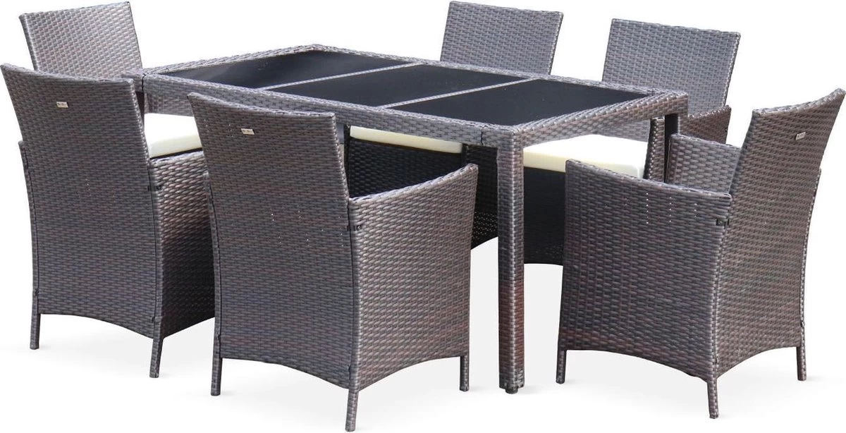 Alice's Garden Tuinset Tavola 6 - 150x90x74 - 6 Plaatsen - Wicker - Bruin/Ecru 6 Alice's Garden Tuinset Tavola 6 - 150x90x74 - 6 Plaatsen - Wicker - Bruin/Ecru - Afbeelding 4