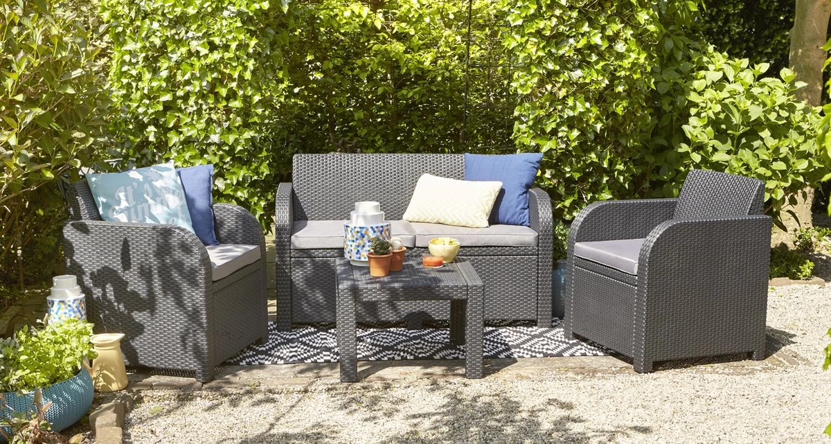 ALLIBERT Keter - Loungeset Carolina - 4-delig - Grafiet - Kussens Inclusief 3 ALLIBERT Keter - Loungeset Carolina - 4-delig - Grafiet - Kussens Inclusief