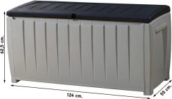 Keter Novel Opbergbox - 340L - 124x55x62.5cm - Grijs -Tuinmeubel Verkoop 1200x692