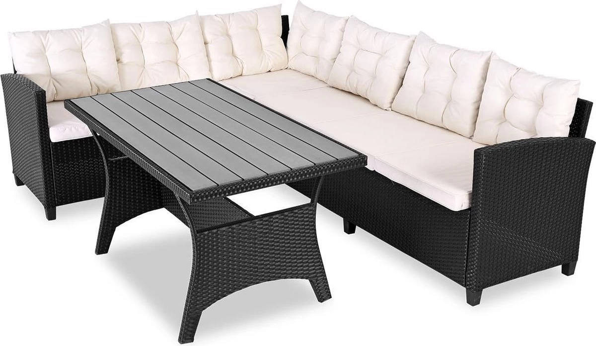 Casaria Polyrattan Tuinset - 15 Delig Voor 6 Personen – Crème Zwart 3 Casaria Polyrattan Tuinset - 15 Delig Voor 6 Personen – Crème Zwart