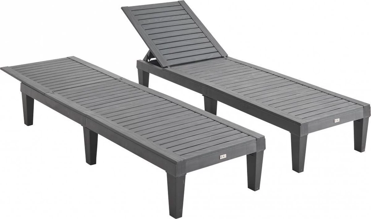 Set Van 2 Ligstoelen, PIA, Ligstoel Met Verschillende Standen, Van Kunststof, Zwart 4 Set Van 2 Ligstoelen, PIA, Ligstoel Met Verschillende Standen, Van Kunststof, Zwart - Afbeelding 2