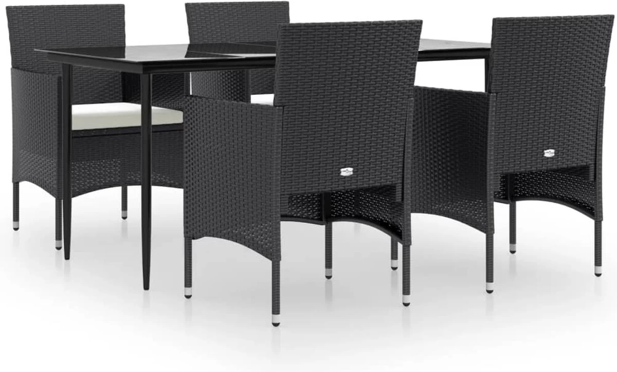 VidaXL 5-delige Tuinset Met Kussens Zwart 7 VidaXL 5-delige Tuinset Met Kussens Zwart - Afbeelding 5