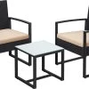 Hoppa! Tuinmeubelset. Set Van 3. Gemaakt Van Polyrattan. Voor Buiten. Terras. Balkon. Tuin. Eenvoudige Montage. Bijzettafel En 2 Stoelen. Zwart-beige -Tuinmeubel Verkoop 1200x731 1