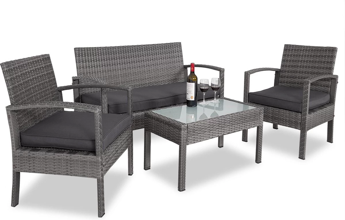 Casaria Polyrattan Loungeset – 2 Stoelen 1 Bank 1 Tafel - Antraciet 7 Casaria Polyrattan Loungeset – 2 Stoelen 1 Bank 1 Tafel - Antraciet - Afbeelding 5