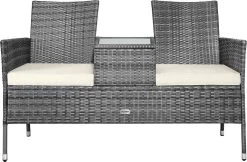 Casaria Polyrattan Tuinbank - Incl. Tafel & Kussens 7 Cm - Grijs