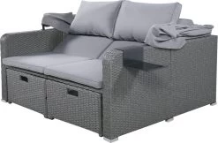Polyrattan Patio Rieten Meubels Set Voor 2 Personen-Outdoor Rattan Sofa Set Met Intrekbare Luifel-lounge Bank-PE Rotan Loveseat Voor Achtertuin Veranda Tuin Zwembad Balkon-grijs -Tuinmeubel Verkoop 1200x789