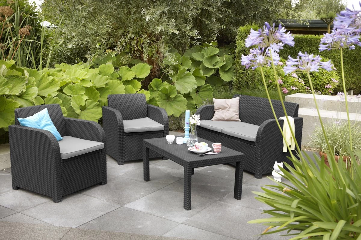 ALLIBERT Keter - Loungeset Carolina - 4-delig - Grafiet - Kussens Inclusief 4 ALLIBERT Keter - Loungeset Carolina - 4-delig - Grafiet - Kussens Inclusief - Afbeelding 2