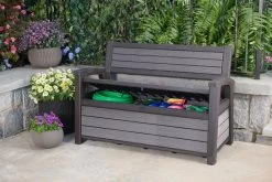 Keter - Hudson Bench Box - 2-zits Bank - Opbergbox - Hout Look & Feel - 227L - 138x63x89cm - Antraciet -Tuinmeubel Verkoop 1200x800 84