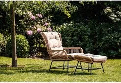 BUITEN Living Dex Wicker Loungestoel Tuin Incl. Wicker Voetenbank | Wicker + Aluminium | Bamboe Antraciet -Tuinmeubel Verkoop 1200x820