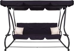 Springos Schommelbank | Linda-Schommel | 3-zits | Waterafstotend | Inclusief 2 Kussens | Verstelbare Luifel | 162 X 200 X 120 Cm | Zwart -Tuinmeubel Verkoop 1200x824 3