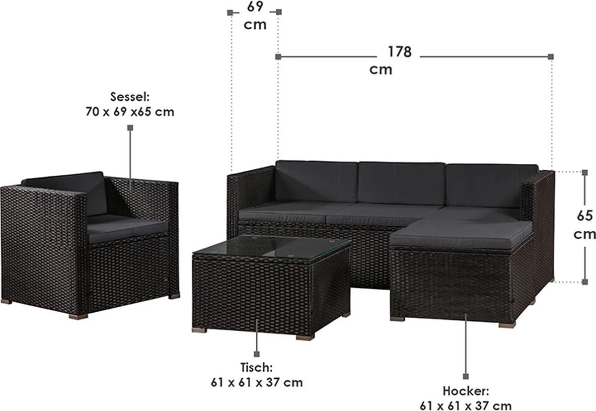 Polyrotan Loungeset Punta Cana L - Zwart 7 Polyrotan Loungeset Punta Cana L - Zwart - Afbeelding 5