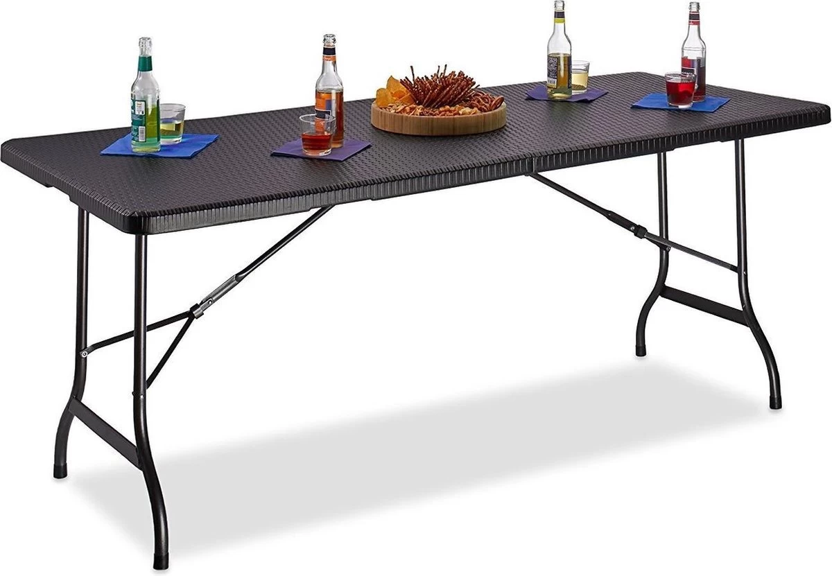 MaxxGarden Vouwtafel - Zwart - Rotanlook - 180x75x74 Cm 3 MaxxGarden Vouwtafel - Zwart - Rotanlook - 180x75x74 Cm