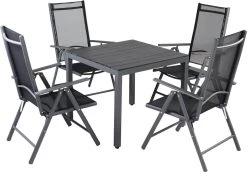 Tuinset 4 + 1 Klapstoelen Tuintafel – Aluminium 80x80cm - Grijs 21 Tuinset 4 + 1 Klapstoelen Tuintafel – Aluminium 80x80cm - Grijs -Tuinmeubel Verkoop 1200x838 3