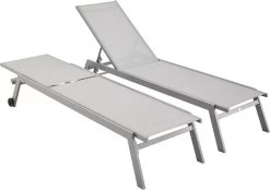 ELSA - Set Van 2 Ligstoelen Van Aluminium En Textileen, Ligbed Multipositioneel Met Wieltjes, Kleur Grijs/lichtgrijs -Tuinmeubel Verkoop 1200x846 1