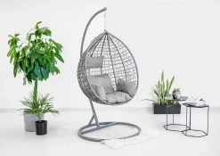 Hangstoel - Ei Stoel - Met Grijze Standaard & Kussens - Tot 125kg -Tuinmeubel Verkoop 1200x851