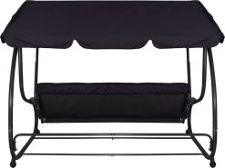 Springos Schommelbank | Linda-Schommel | 3-zits | Waterafstotend | Inclusief 2 Kussens | Verstelbare Luifel | 162 X 200 X 120 Cm | Zwart -Tuinmeubel Verkoop 1200x897 1