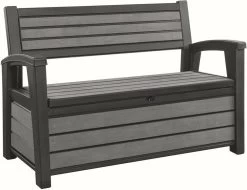 Keter - Hudson Bench Box - 2-zits Bank - Opbergbox - Hout Look & Feel - 227L - 138x63x89cm - Antraciet -Tuinmeubel Verkoop 1200x922 5