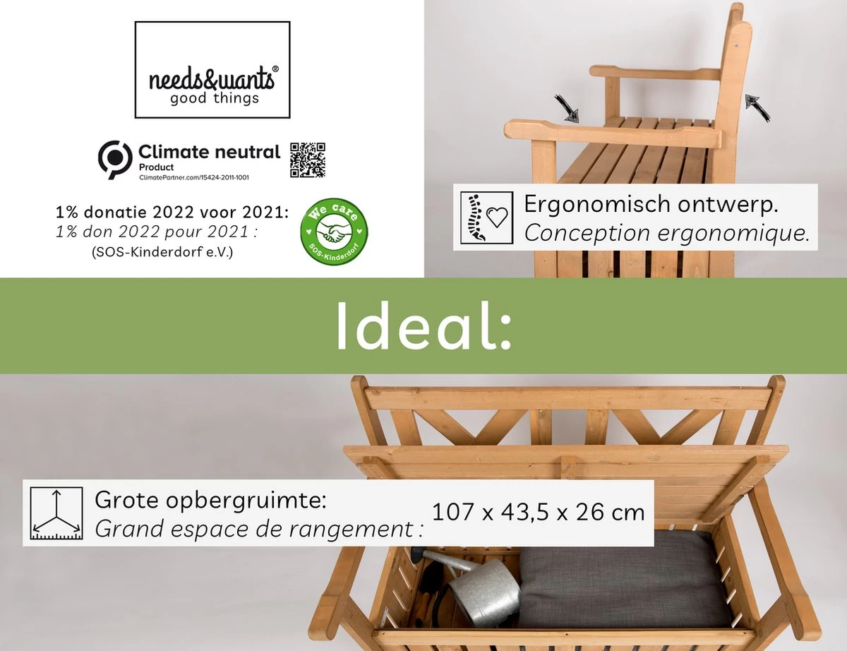 Needs&wants® Houten Tuinbank Met Opbergruimte, 2-zits Kistbank Houten Klassieke Bank Opslag, Grote Tuinopbergbank Van Massief Hout Weerbestendig Voor Buiten Tuin, Balkon, Terras, 115x61x85 Cm, Donker-bruin 5 Needs&wants® Houten Tuinbank Met Opbergruimte, 2-zits Kistbank Houten Klassieke Bank Opslag, Grote Tuinopbergbank Van Massief Hout Weerbestendig Voor Buiten Tuin, Balkon, Terras, 115x61x85 Cm, Donker-bruin - Afbeelding 3
