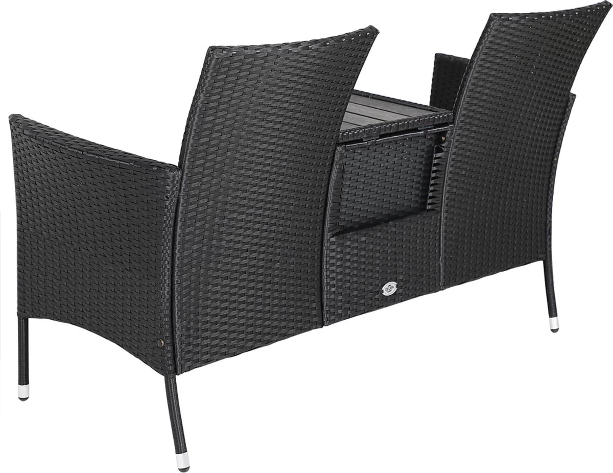 Casaria Tuinbank Polyrattan – 2 Zitter Incl. Tafel & Kussens – Zwart 6 Casaria Tuinbank Polyrattan – 2 Zitter Incl. Tafel & Kussens – Zwart - Afbeelding 4