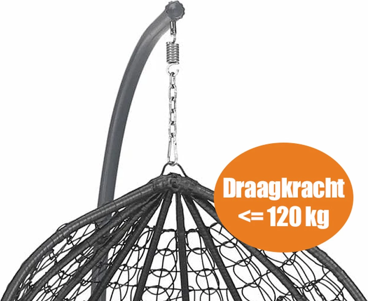 Bircim Hangstoel Ei/Egg-Vorm Met Dikke Kussens - Voor Binnen En Buiten - Incl. Standaard, Onderstel & Kussens - Antraciet 4 Bircim Hangstoel Ei/Egg-Vorm Met Dikke Kussens - Voor Binnen En Buiten - Incl. Standaard, Onderstel & Kussens - Antraciet - Afbeelding 2