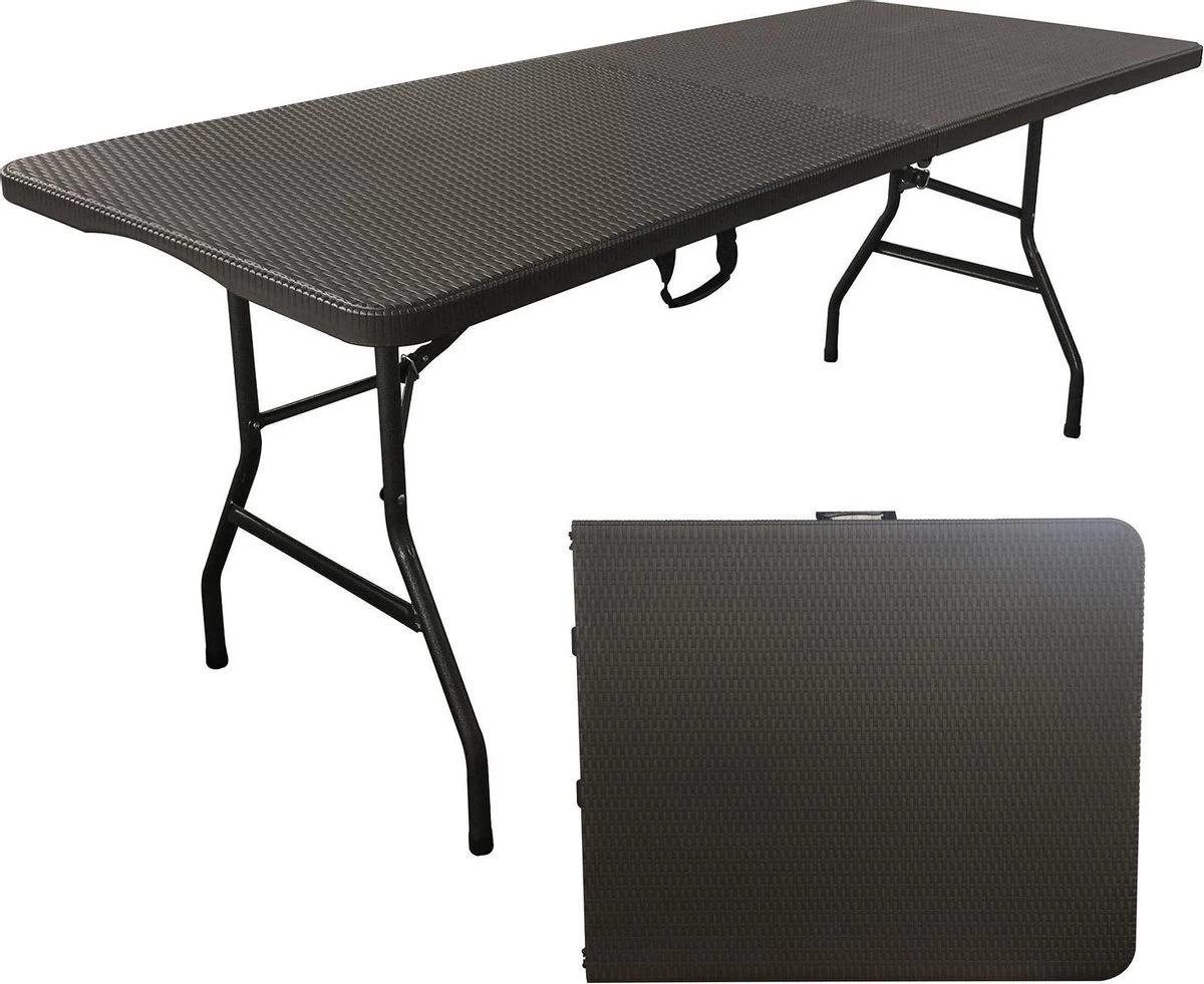 MaxxGarden Vouwtafel - Zwart - Rotanlook - 180x75x74 Cm 4 MaxxGarden Vouwtafel - Zwart - Rotanlook - 180x75x74 Cm - Afbeelding 2