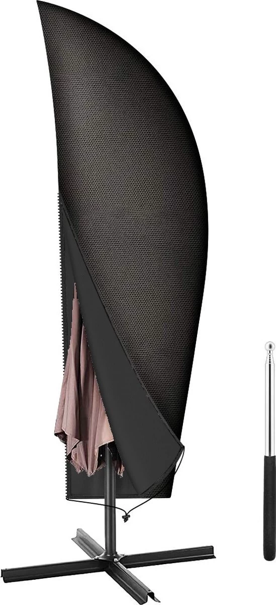 Volcan Parasolhoes Voor Zweefparasol - Tot 300cm - Waterdicht - Oxford 420D - Met Rits, Trekkoord En Stok - Zwart 3 Volcan Parasolhoes Voor Zweefparasol - Tot 300cm - Waterdicht - Oxford 420D - Met Rits, Trekkoord En Stok - Zwart