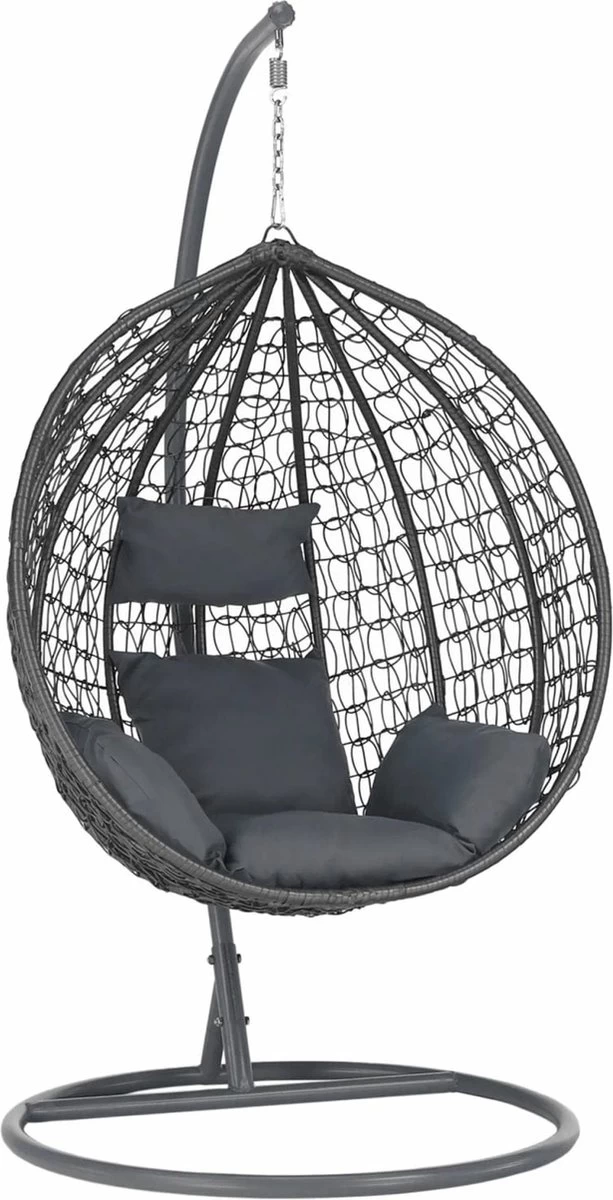 Bircim Hangstoel Ei/Egg-Vorm Met Dikke Kussens - Voor Binnen En Buiten - Incl. Standaard, Onderstel & Kussens - Antraciet 3 Bircim Hangstoel Ei/Egg-Vorm Met Dikke Kussens - Voor Binnen En Buiten - Incl. Standaard, Onderstel & Kussens - Antraciet