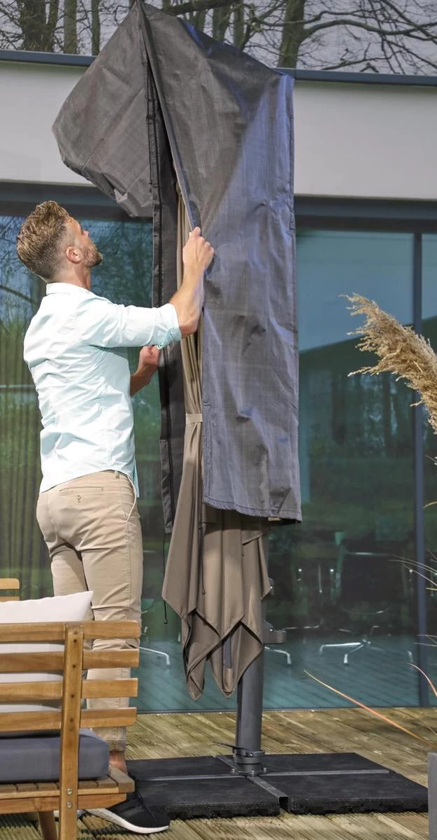 Weersbestendige Parasolhoes - Max. 4 X 4 M - Grijs / Antraciet - Zweefparasol 4 Weersbestendige Parasolhoes - Max. 4 X 4 M - Grijs / Antraciet - Zweefparasol - Afbeelding 2