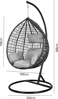 Hangstoel - Ei Stoel - Met Frame - Zwart Beige - Tot 125 Kg -Tuinmeubel Verkoop 700x1200