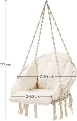 Hangstoel, Hangschommel, Hangstoel Met Een Dik Kussen, Tot 120 Kg Belastbaar, Voor Tuin, Balkon, Woonkamer, Terras, Scandinavische Stijl, Modern, Beige HMDC042M01 -Tuinmeubel Verkoop 770x1200