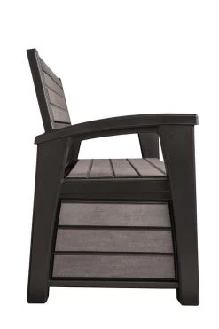 Keter - Hudson Bench Box - 2-zits Bank - Opbergbox - Hout Look & Feel - 227L - 138x63x89cm - Antraciet -Tuinmeubel Verkoop 800x1200 18