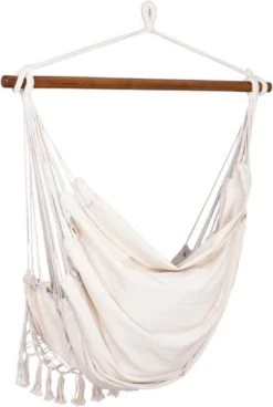 Springos Hangstoel | Binnen & Buiten | Met 2 Kussens | Boekenvak | Ook Voor Kinderen | Belastbaar Tot 150 Kg | Wit -Tuinmeubel Verkoop 806x1200