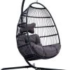Merkloos Hangstoel Norway - Zwart Wicker & Touw Luxe Egg Hangstoel Met Dikke Antraciete Kussens Met Frame - Inklapbare Basket -Tuinmeubel Verkoop 810x1200 2
